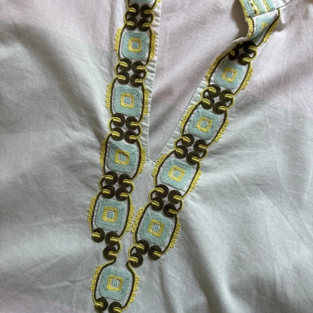 Tory Burch Long Sleeve Embroidered Tunic Isla‎ Collins Stripe Top 2 Cotton Chic